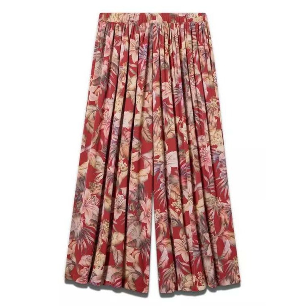 Torrid Studio Wide Leg Pleated Pant Tropical Burgundy 2X Regular Elastic Waist